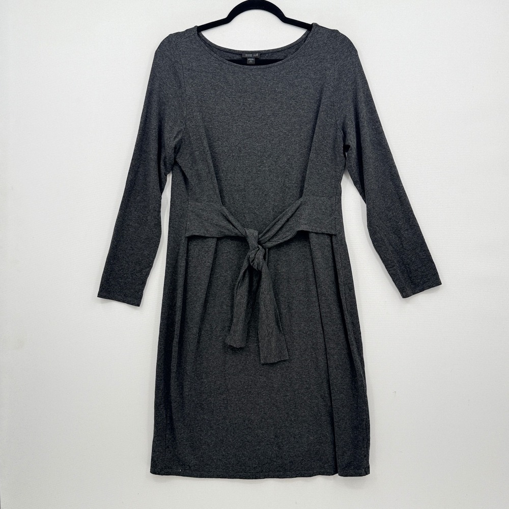 J. Jill Dress Women Medium Petite Gray Tie Front Long Sleeve Wearever Minimalist
